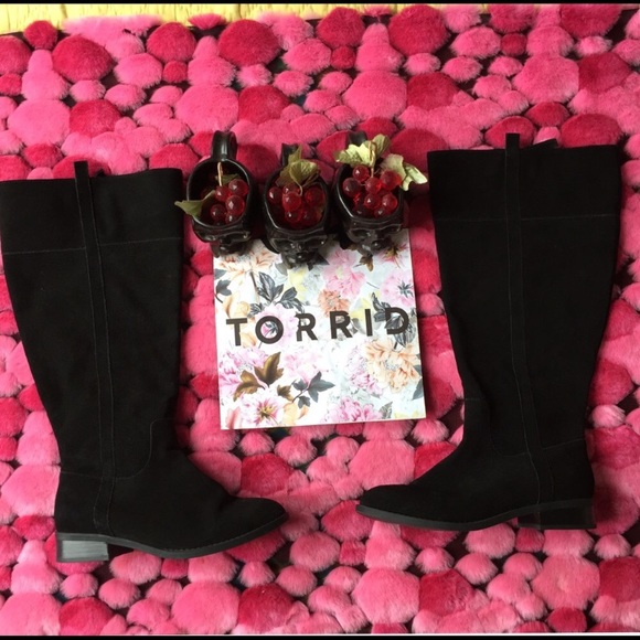 Torrid Shoes - Torrid Black Suede Knee High Boots Wide Calf 10W